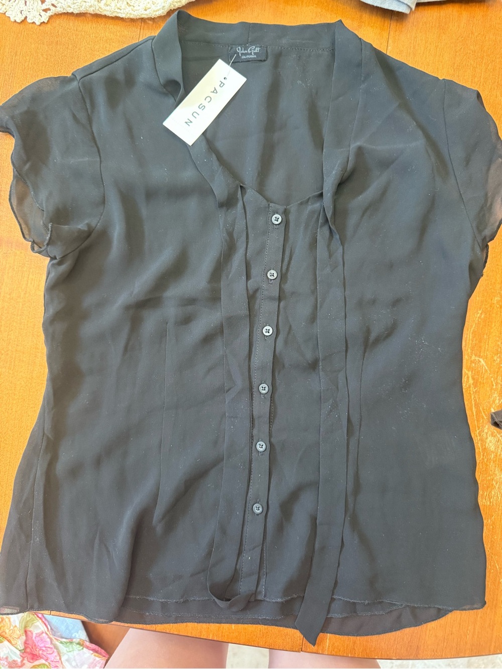 Brandy Melville Black Short-Sleeve Button Down Blouse
